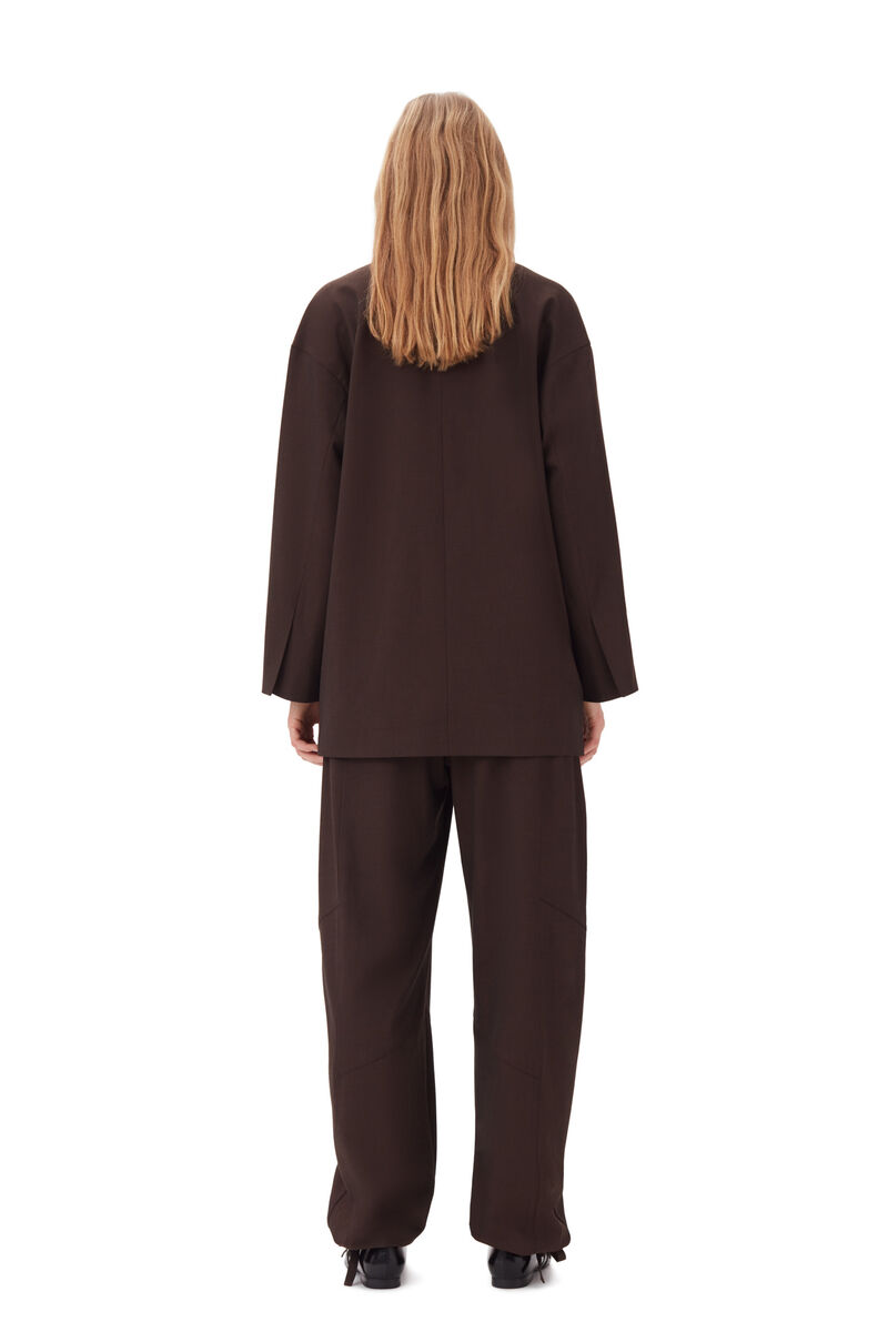 Mole Brown Drapey Melange Boxy Blazer | GANNI UK 