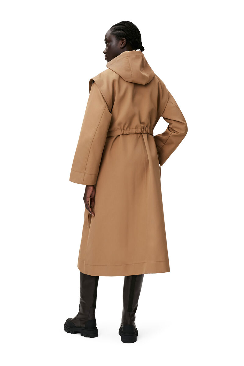 Heavy Twill Oversized Coat, Recycled Polyester, in colour Petrified Oak - 2 - GANNI