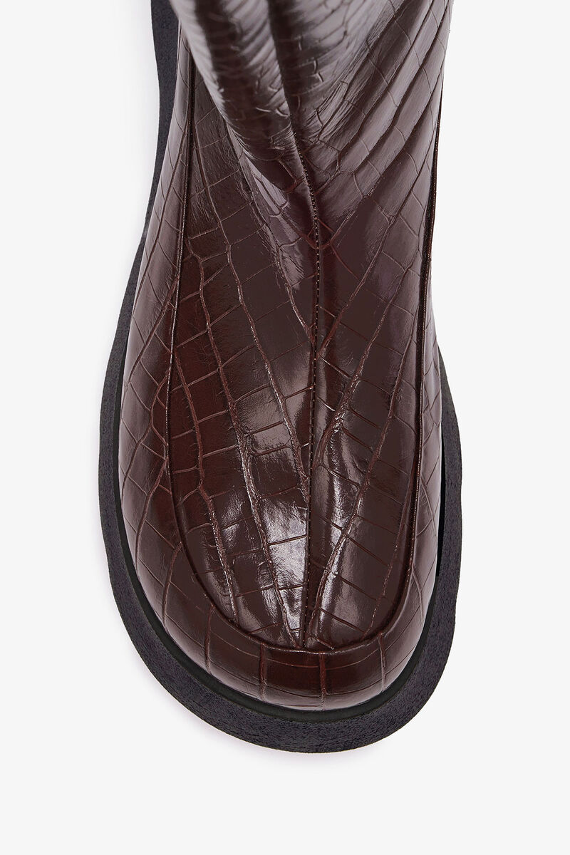 Kat High Boots in Croco, Polyurethane, in colour Chocolate Fondant - 3 - GANNI