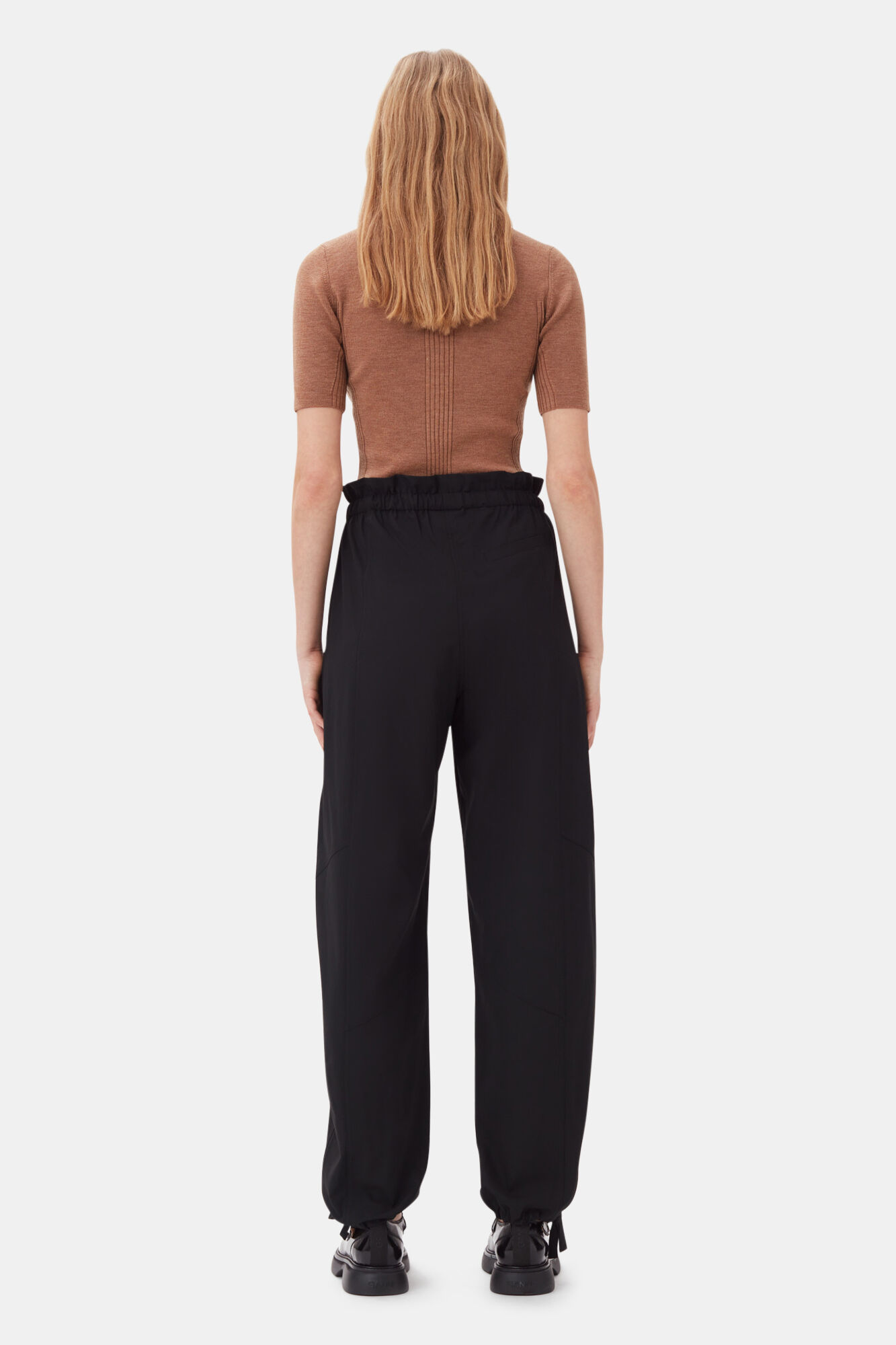 Black Black Drapey Melange Elasticated Waist Pants | GANNI US