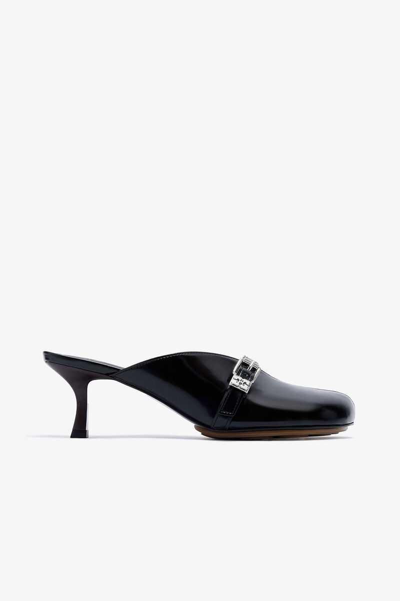 Black Heeled Sue Mules, Polyurethane, in colour Black - 1 - GANNI