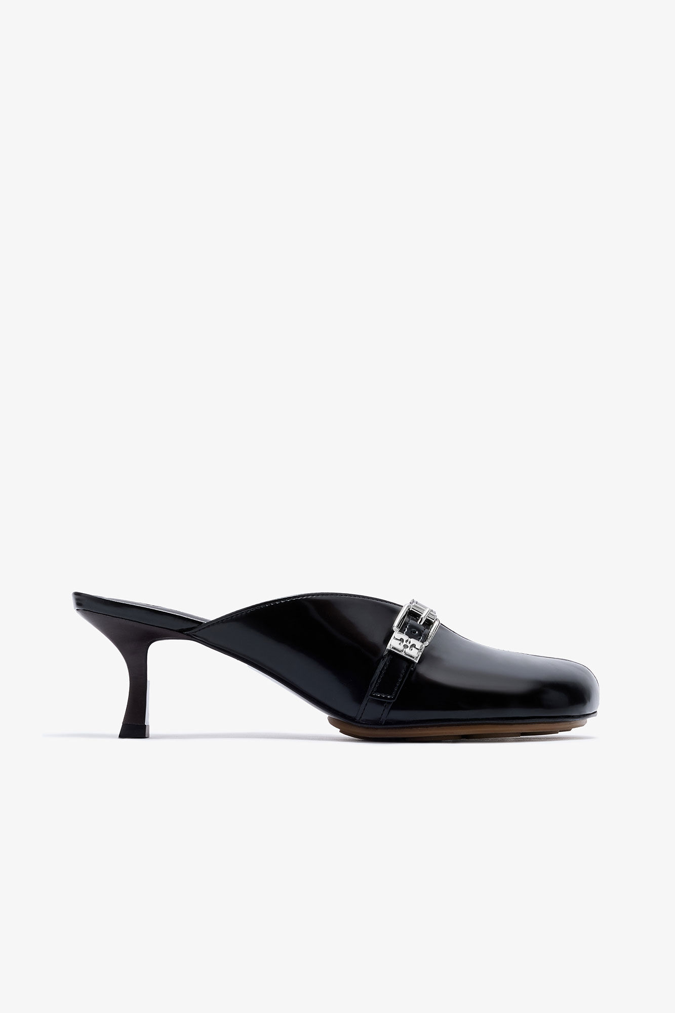 Black Heeled Sue Mules, Polyurethane, in colour Black - 1 - GANNI
