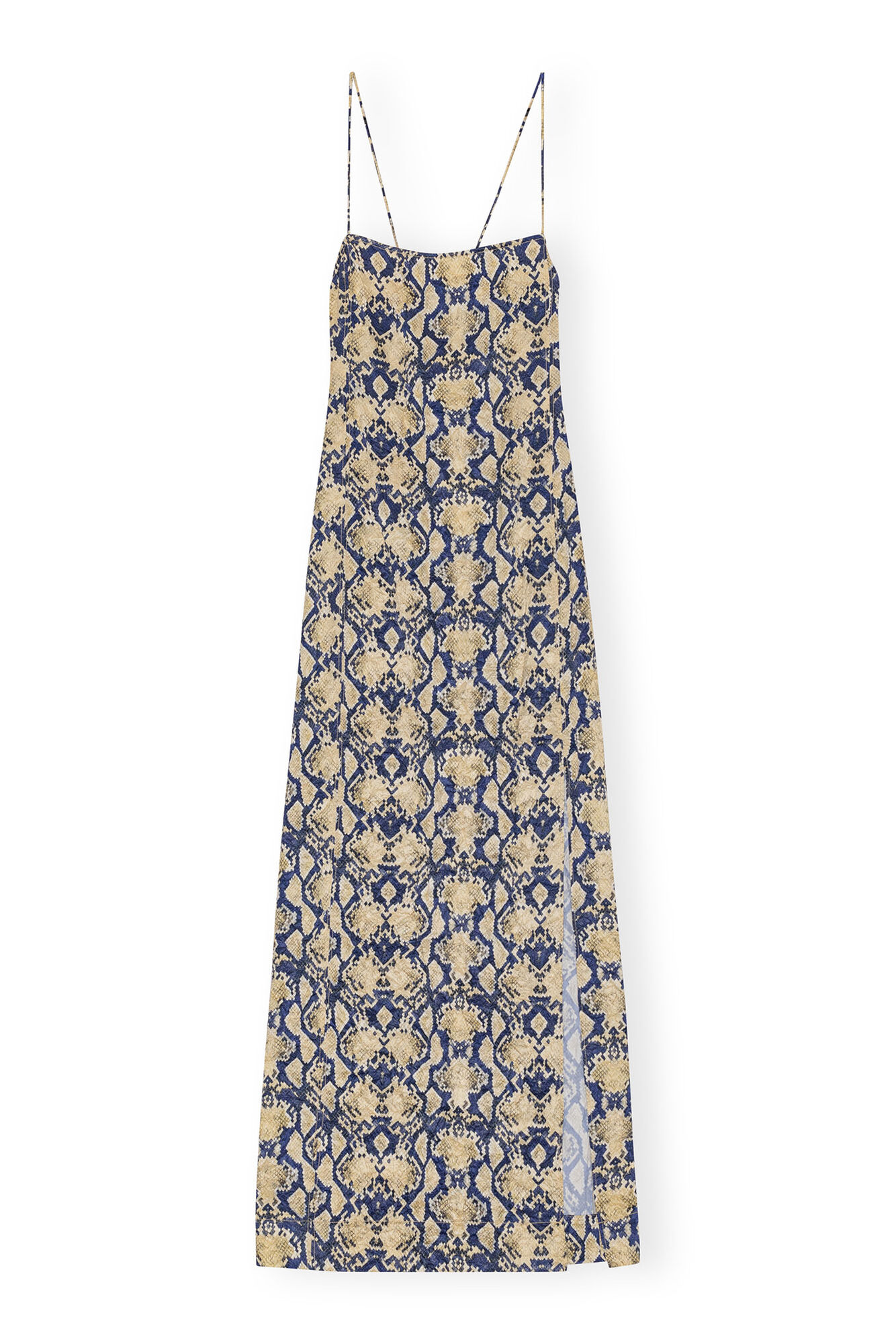 Snake Printed Crinkled Satin Slip Midikjole, Elastane, in colour Safari - 1 - GANNI