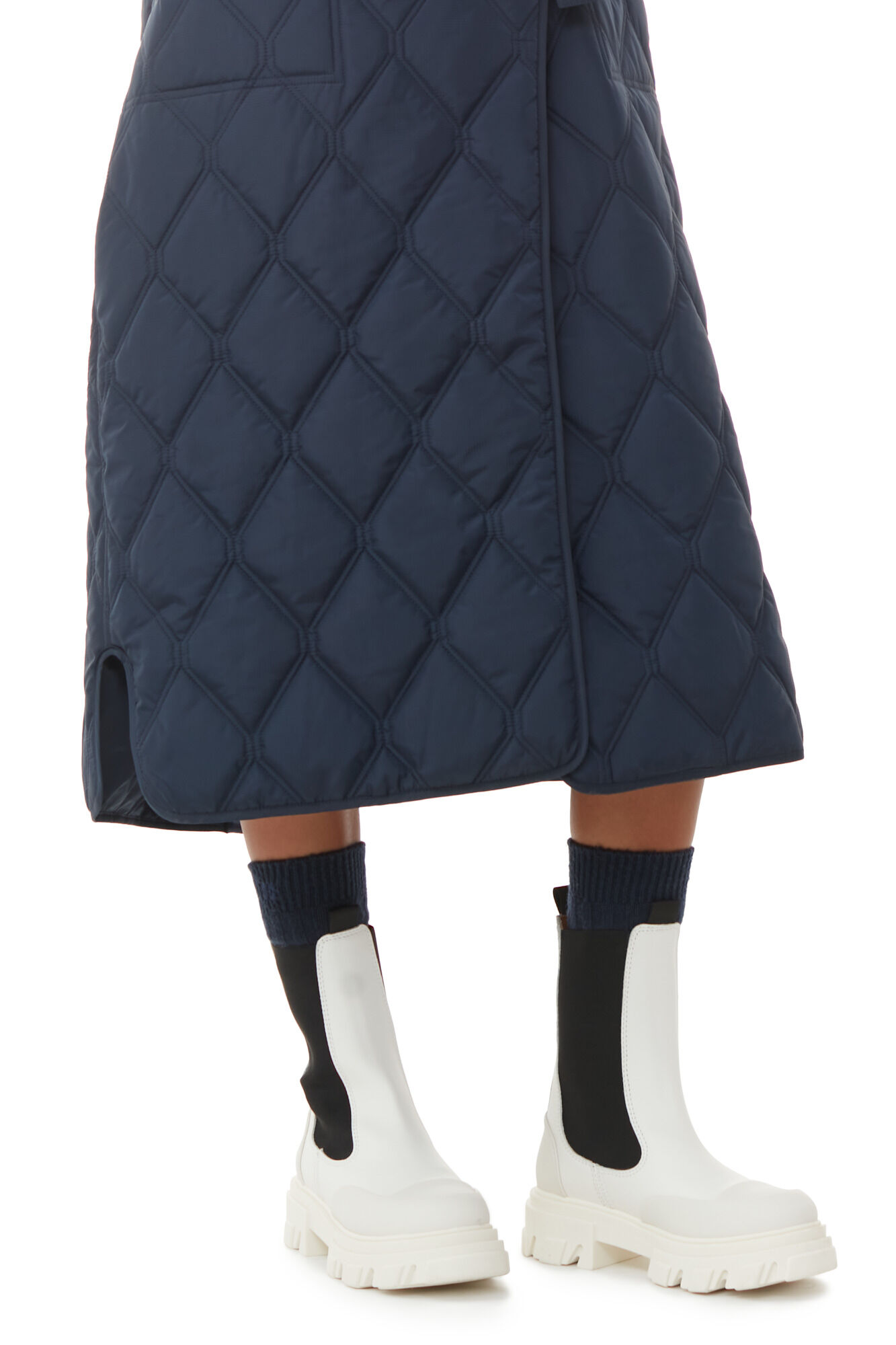 White Cleated Mid Chelsea Støvler, Calf Leather, in colour Egret - 1 - GANNI
