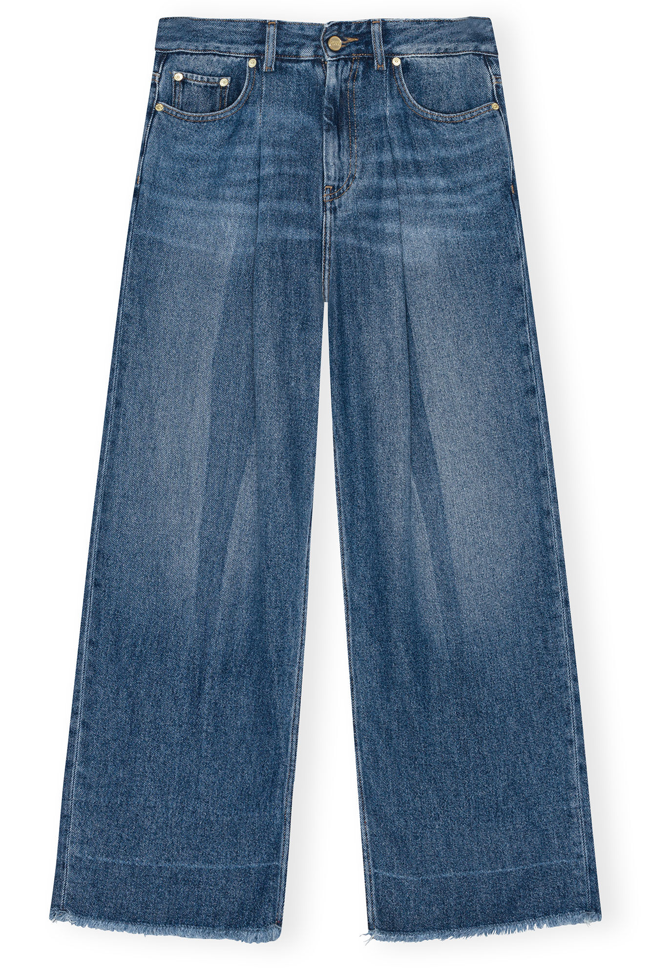 Blue Pleated Jeans, Tencel, in colour Mid Blue Vintage - 1 - GANNI