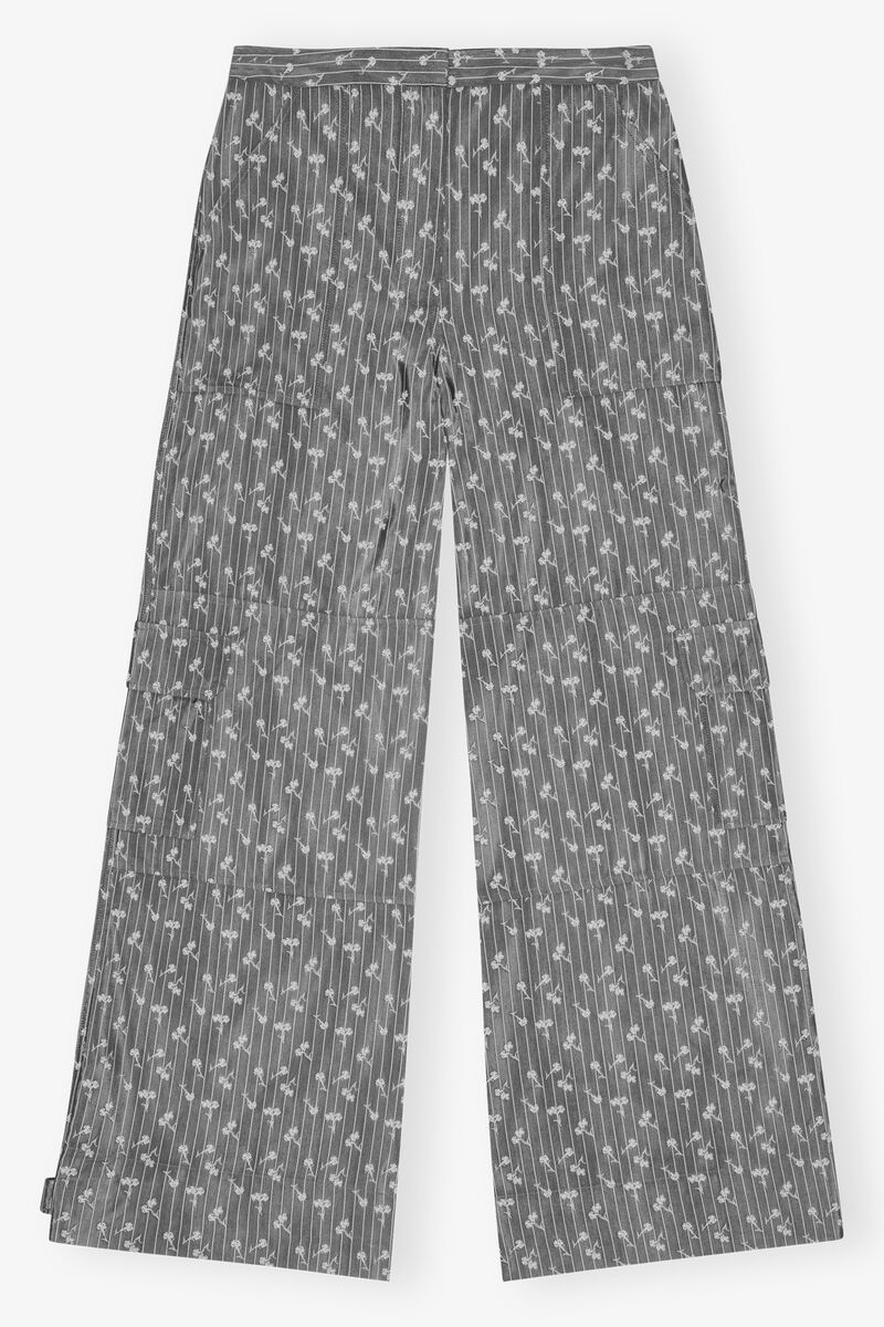 Grey Jacquard Cargo Trousers, Acetate, in colour Smoked Pearl - 1 - GANNI