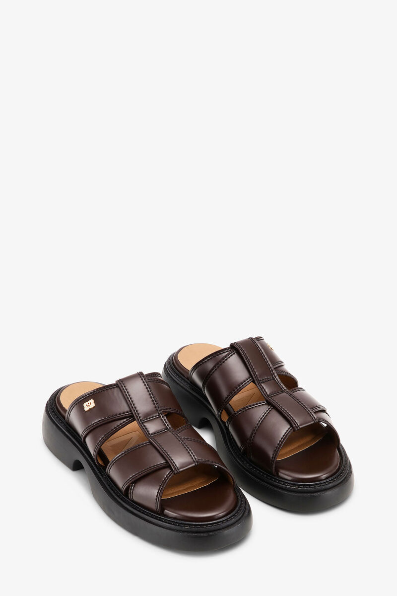 Brown Mule Sandals, Polyester, in colour Chocolate Fondant - 2 - GANNI
