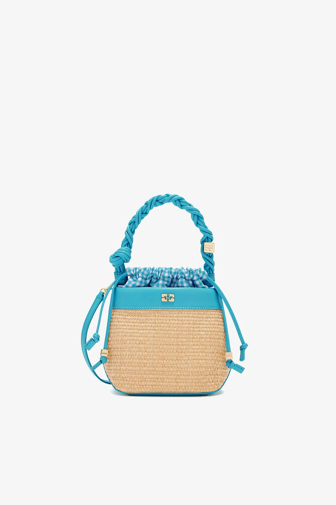 Bou Bucket Bag in Raffia, Scuba Blue