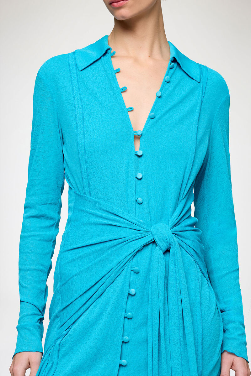 Kort kl&auml;nning i marmoreringsm&ouml;nstrad mesh, Recycled Polyester, in colour River Blue - 4 - GANNI