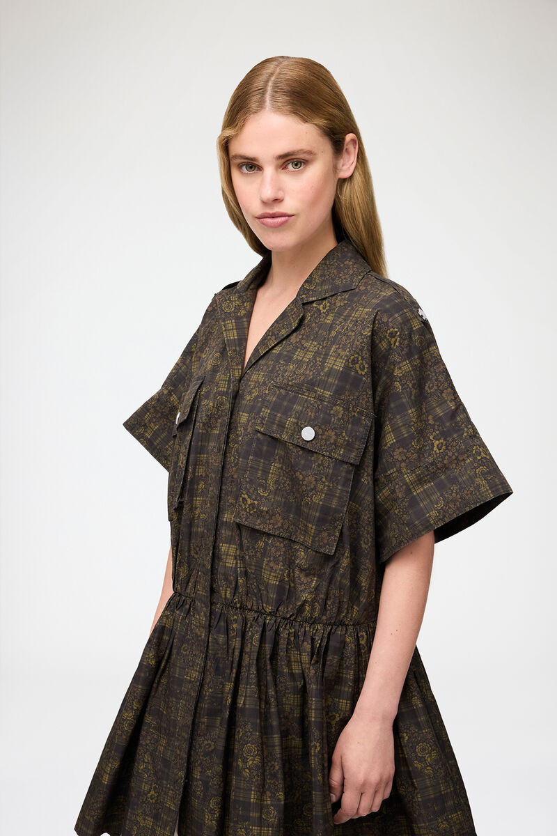 Dress in Printed Cotton, Organic Cotton, in colour Gothic Olive - 3 - GANNI