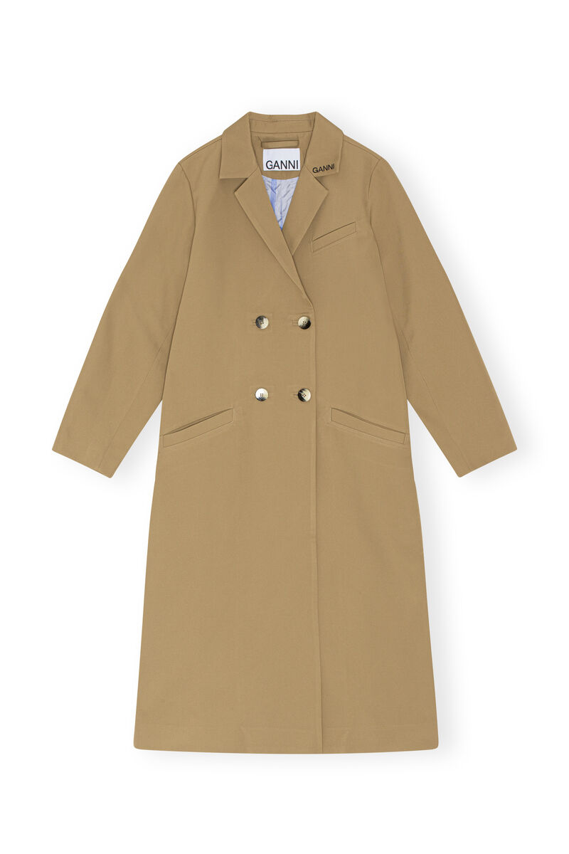 Twill Coat, Recycled Polyester, in colour Petrified Oak - 1 - GANNI