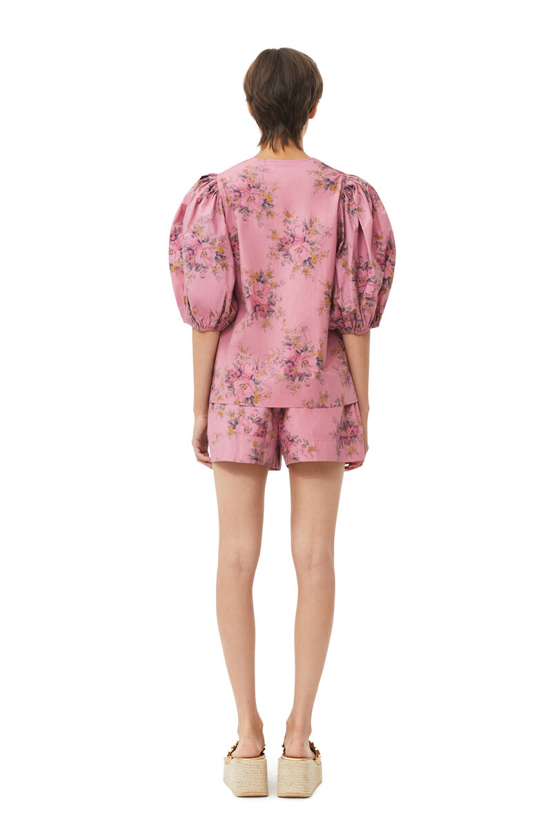 Printed Cotton Elasticated Shorts, Cotton, in colour Orchid Smoke - 3 - GANNI