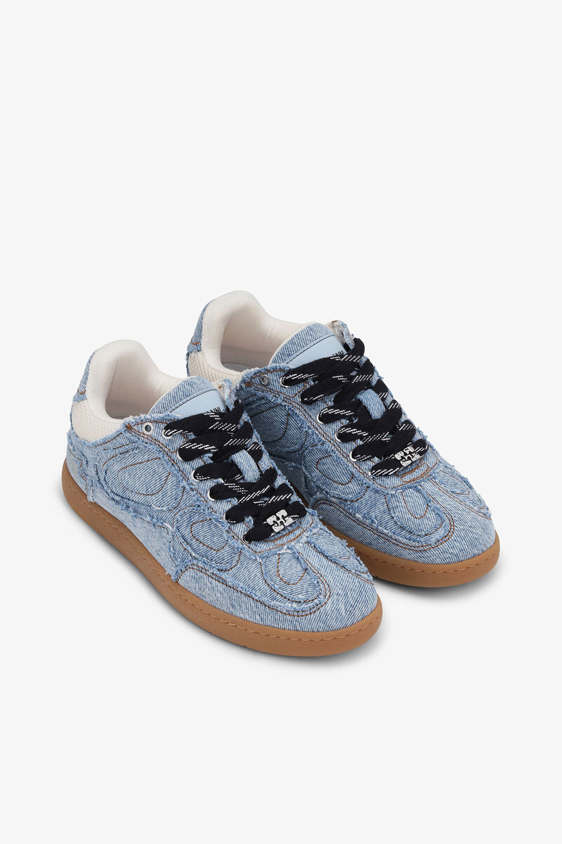08 Denim Raw Edge Sneakers, Cotton, in colour Light Blue Vintage - 2 - GANNI