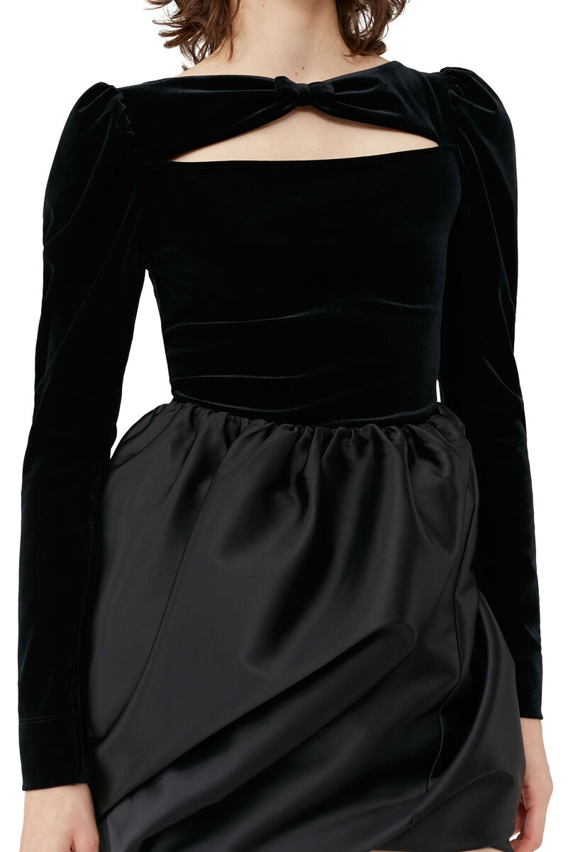 Black Velvet Jersey Bodystocking, Recycled Polyester, in colour Black - 4 - GANNI