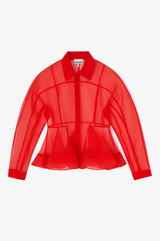 Red Organza Peplum Shirt, Mars Red