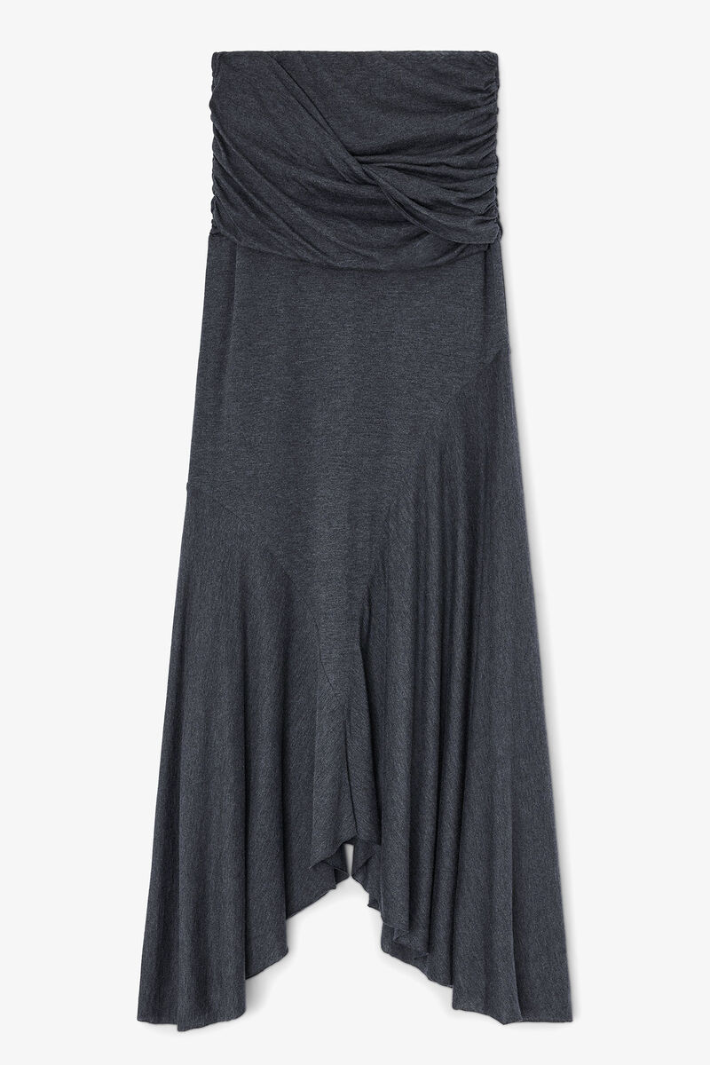 Long Skirt in Grey Jersey, Modal, in colour Phantom - 1 - GANNI