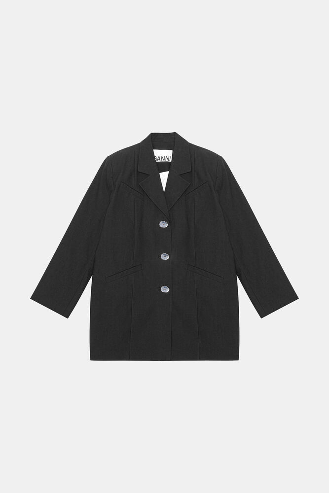 Cotton Suiting Oversized Blazer, Black