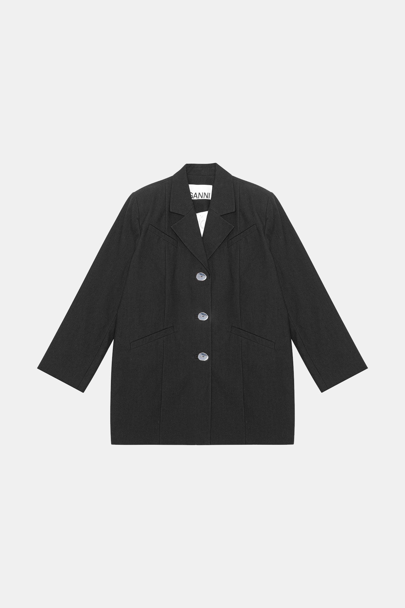 Cotton Suiting Oversized Blazer, Cotton, in colour Black - 1 - GANNI