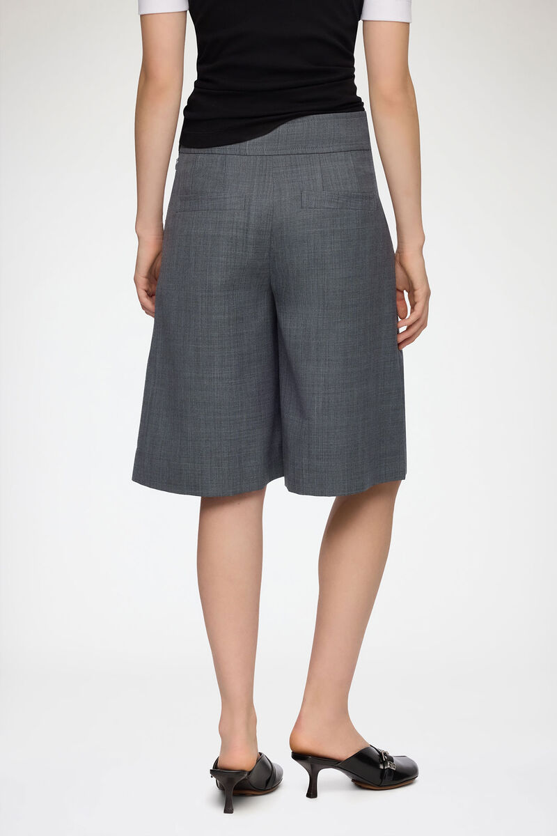 Shorts in Grey Wool Melange, Wool, in colour Phantom - 3 - GANNI