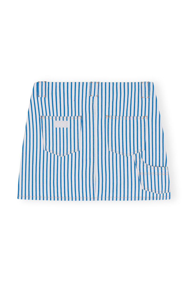 Striped Denim Mini Skirt, Cotton, in colour Bright White - 2 - GANNI