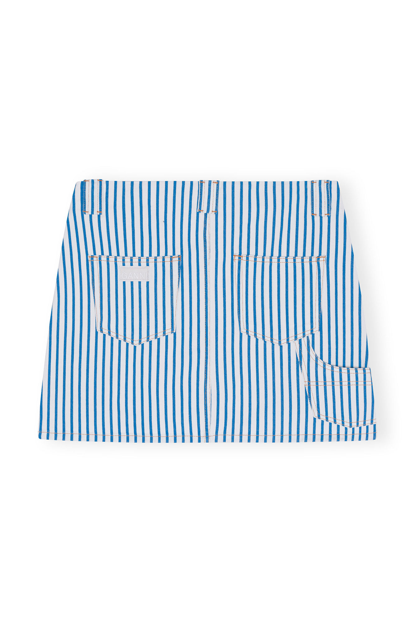 Striped Denim Mini Skirt, Cotton, in colour Bright White - 2 - GANNI