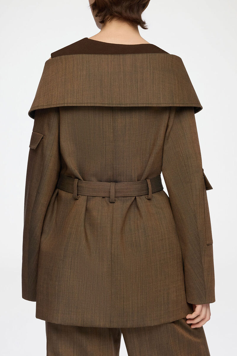 Blazer in Brown Wool Melange, Recycled Wool, in colour Canteen - 3 - GANNI