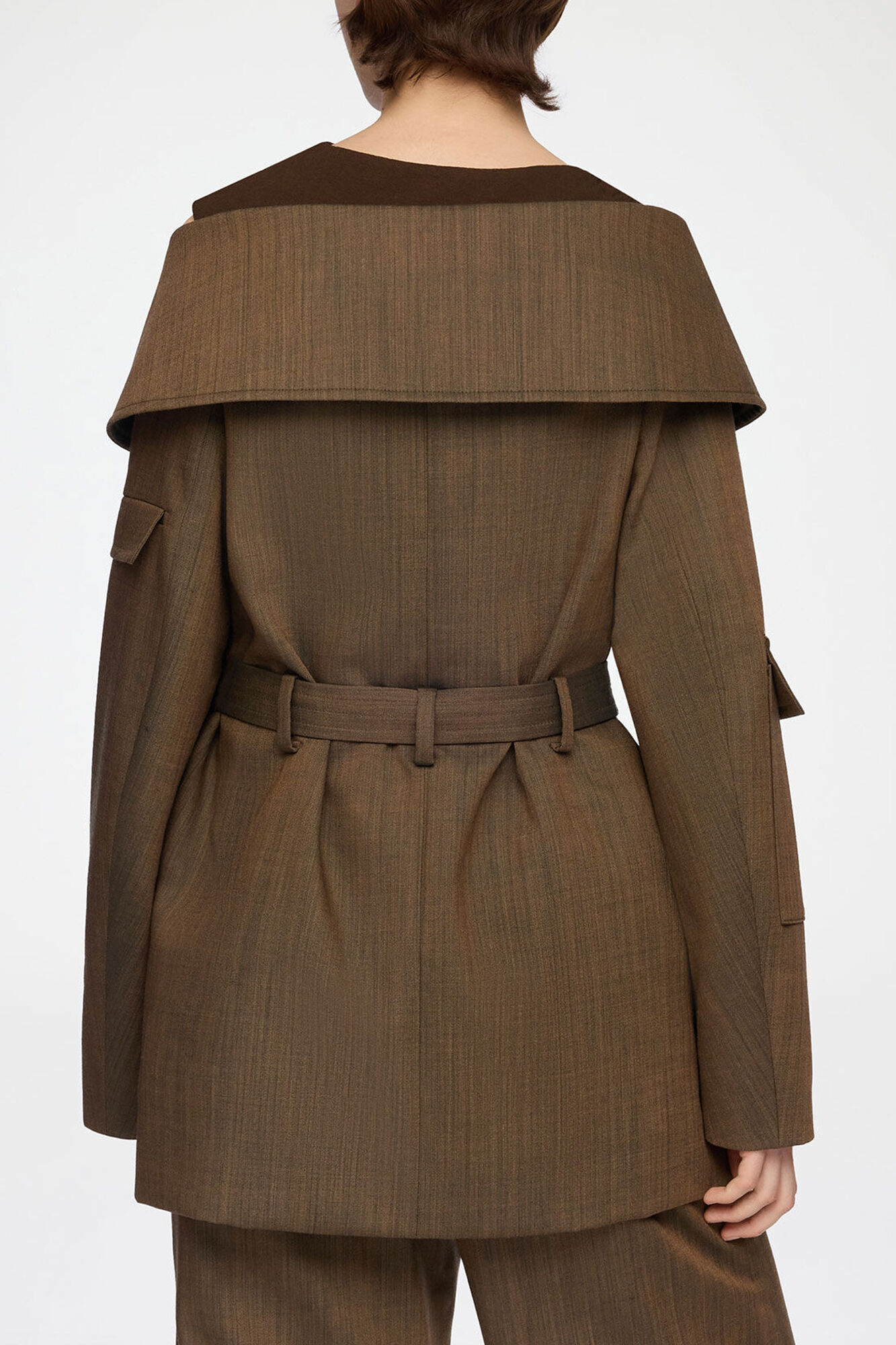 Blazer in Brown Wool Melange, Recycled Wool, in colour Canteen - 3 - GANNI