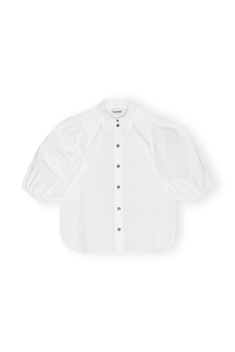 White Cotton Poplin Shirt, Cotton, in colour Bright White - 1 - GANNI
