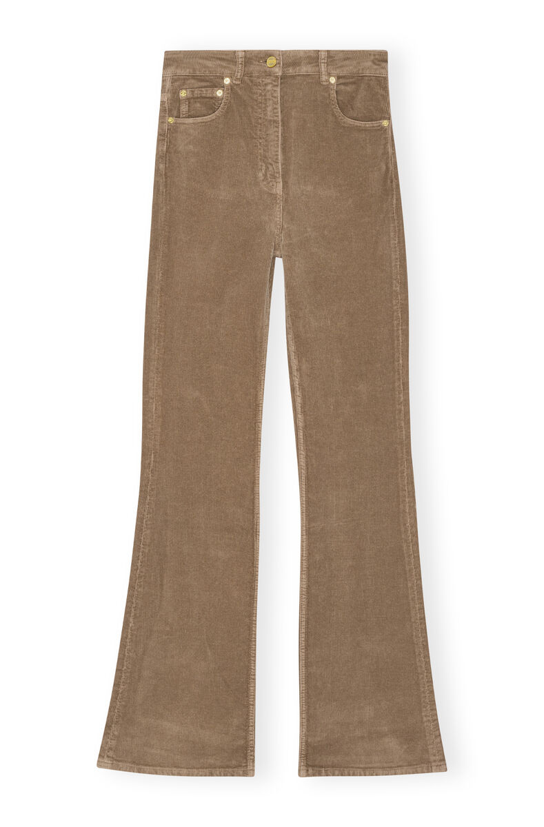 Brown Washed Corduroy Iry Trousers, Elastane, in colour Fallen Rock - 1 - GANNI