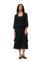 Robe Black Pleated Georgette Flounce Smock Midi, Recycled Polyester, in colour Black - 1 - GANNI