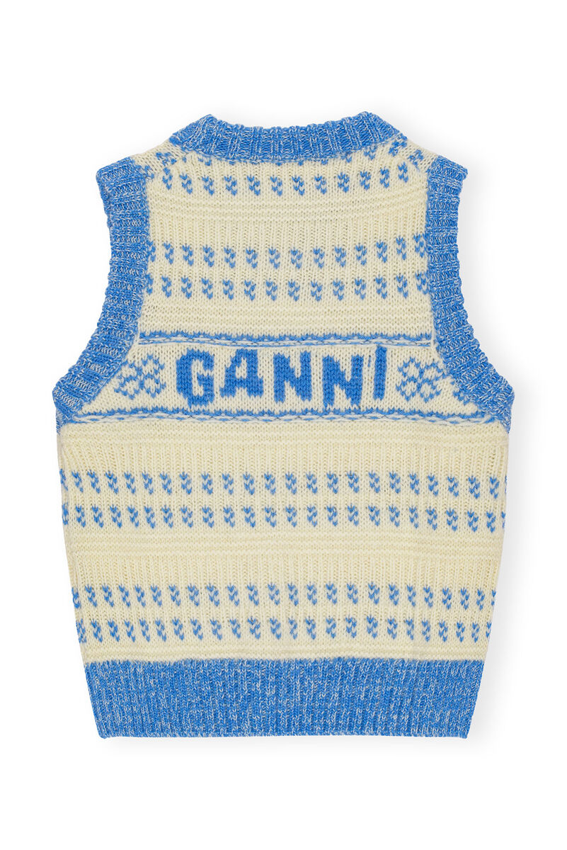 Blue Graphic O-neck väst, Organic Wool, in colour Strong Blue - 2 - GANNI
