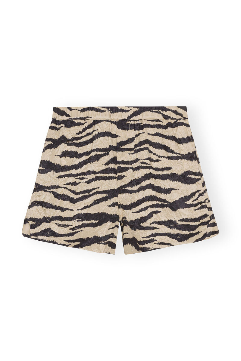 Crinkled Satin Shorts, Elastane, in colour Pale Khaki - 1 - GANNI