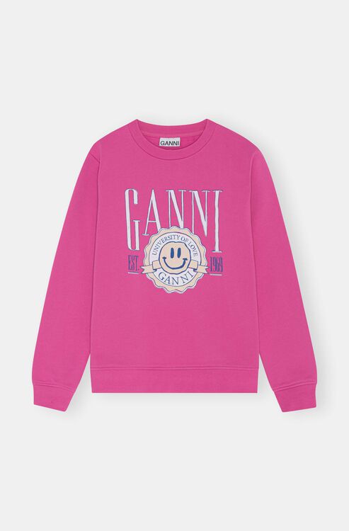 가니 맨투맨 Ganni Stamp University Of Love Sweatshirt,Phlox Pink