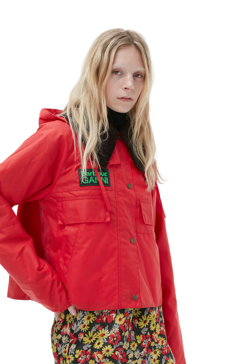 GANNI X Barbour Spey Jacket, in colour Fiery Red - 3 - GANNI
