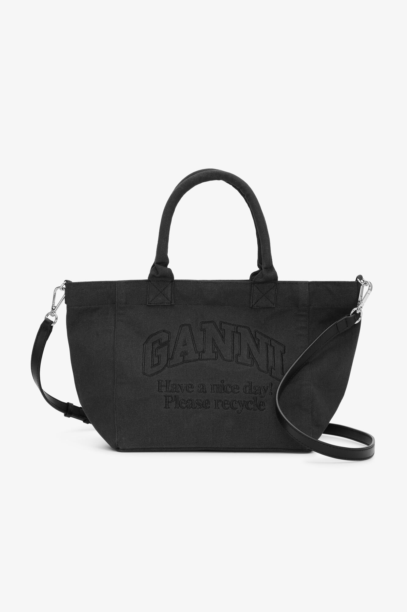 Black Small Shopper, Recycled Cotton, in colour Black - 1 - GANNI