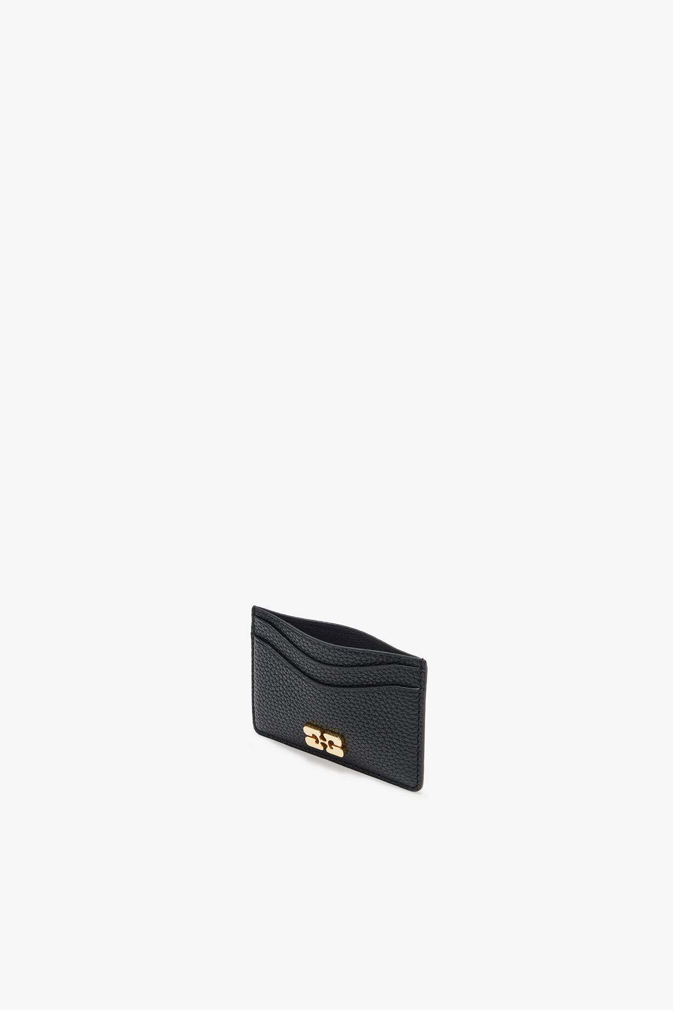 Black Card Holder in Grained Black with Gold | GANNI (Global) CA