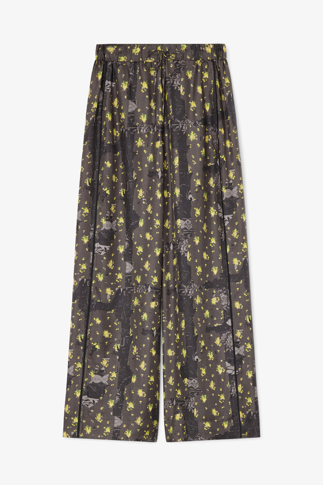 Trousers in Printed Silk, Black Sand