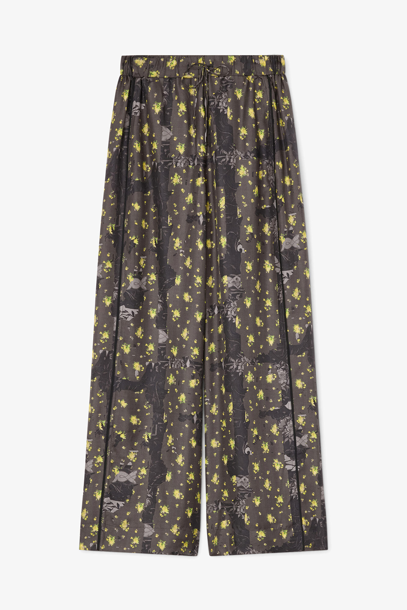 Trousers in Printed Silk, Organic Wool, in colour Black Sand - 1 - GANNI