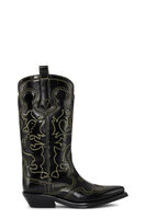 Mid Shaft Embroidered Western Støvler, Leather, in colour Black/Yellow - 1 - GANNI