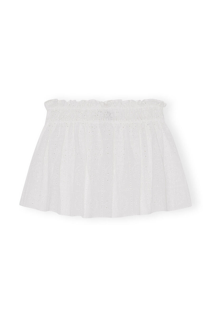 White Broderie Anglaise Mini Skirt, Cotton, in colour Bright White - 2 - GANNI
