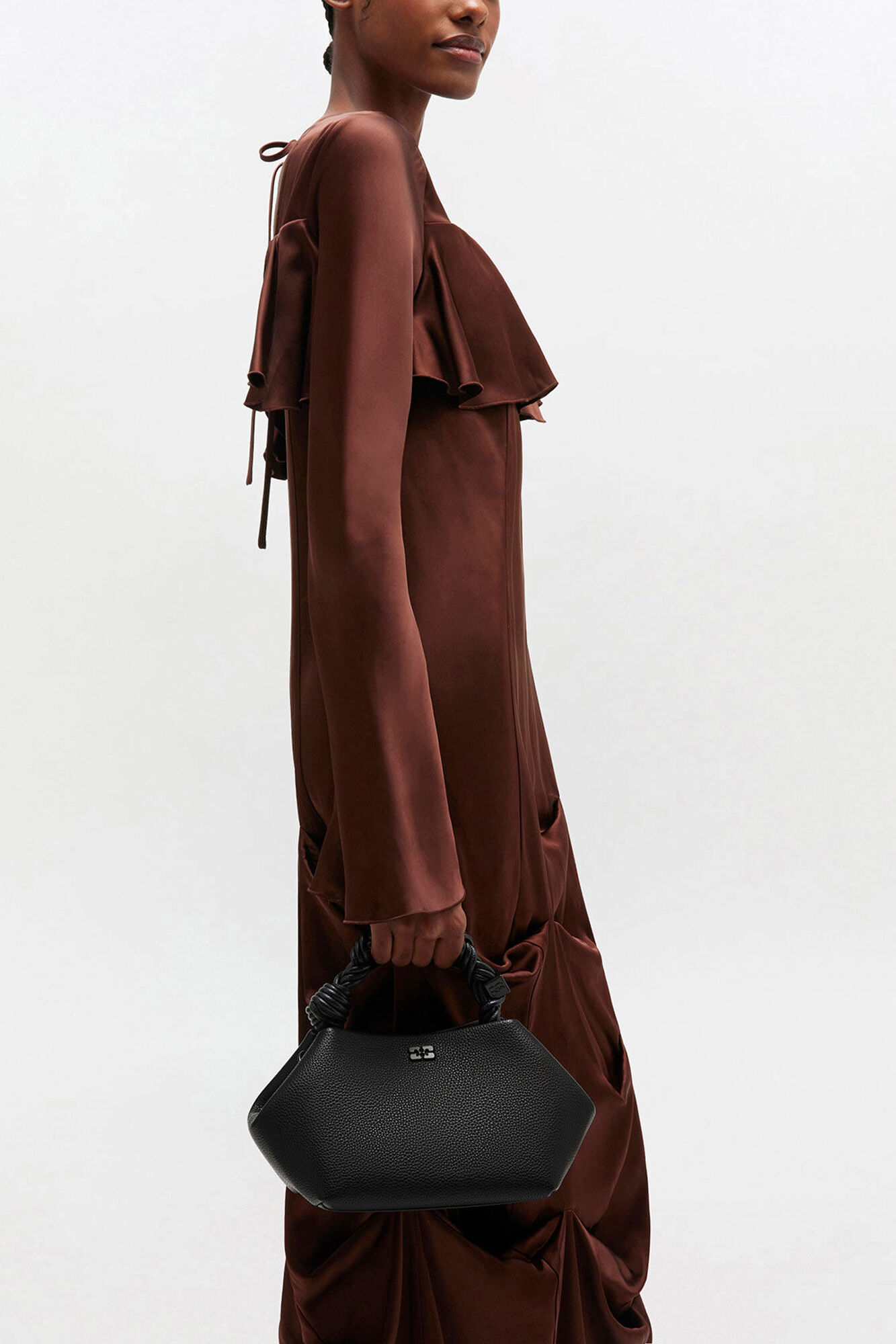 Black Grained Small Bou Bag, Recycled Polyester, in colour Black - 1 - GANNI