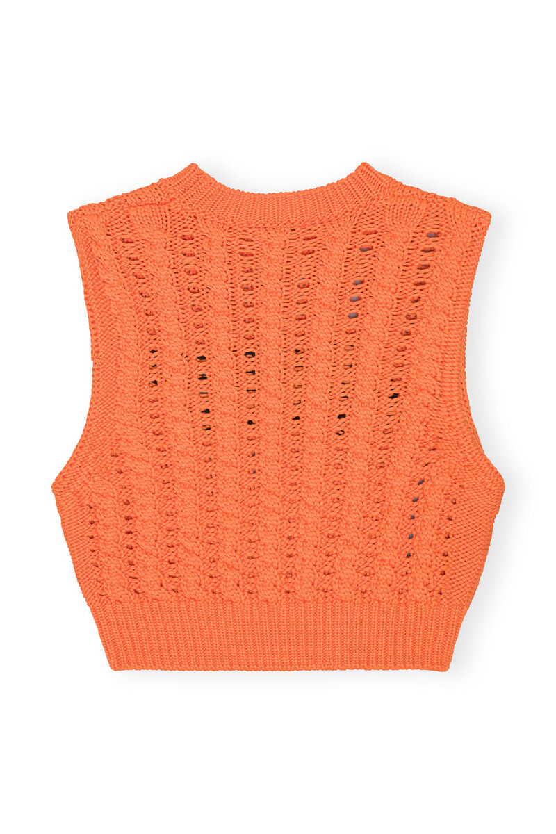 Rope Cropped Vest, Polyamide, in colour Vibrant Orange - 2 - GANNI