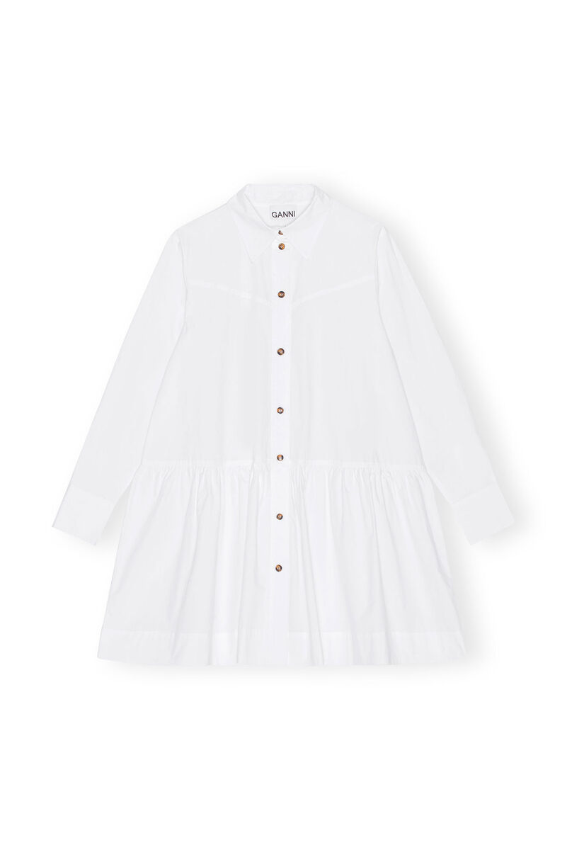White Cotton Poplin Mini Skjortekjole, Cotton, in colour Bright White - 1 - GANNI