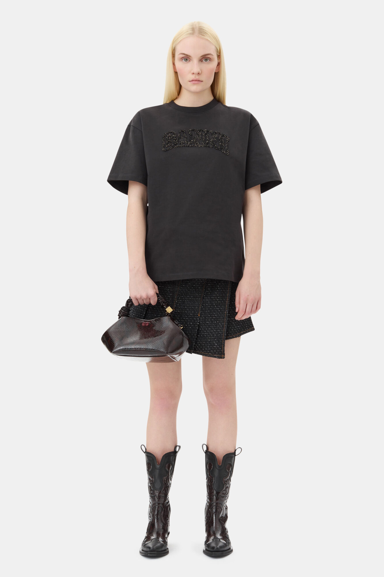 Black Heavy Cotton Drop Shoulder T-shirt, Cotton, in colour Phantom - 2 - GANNI