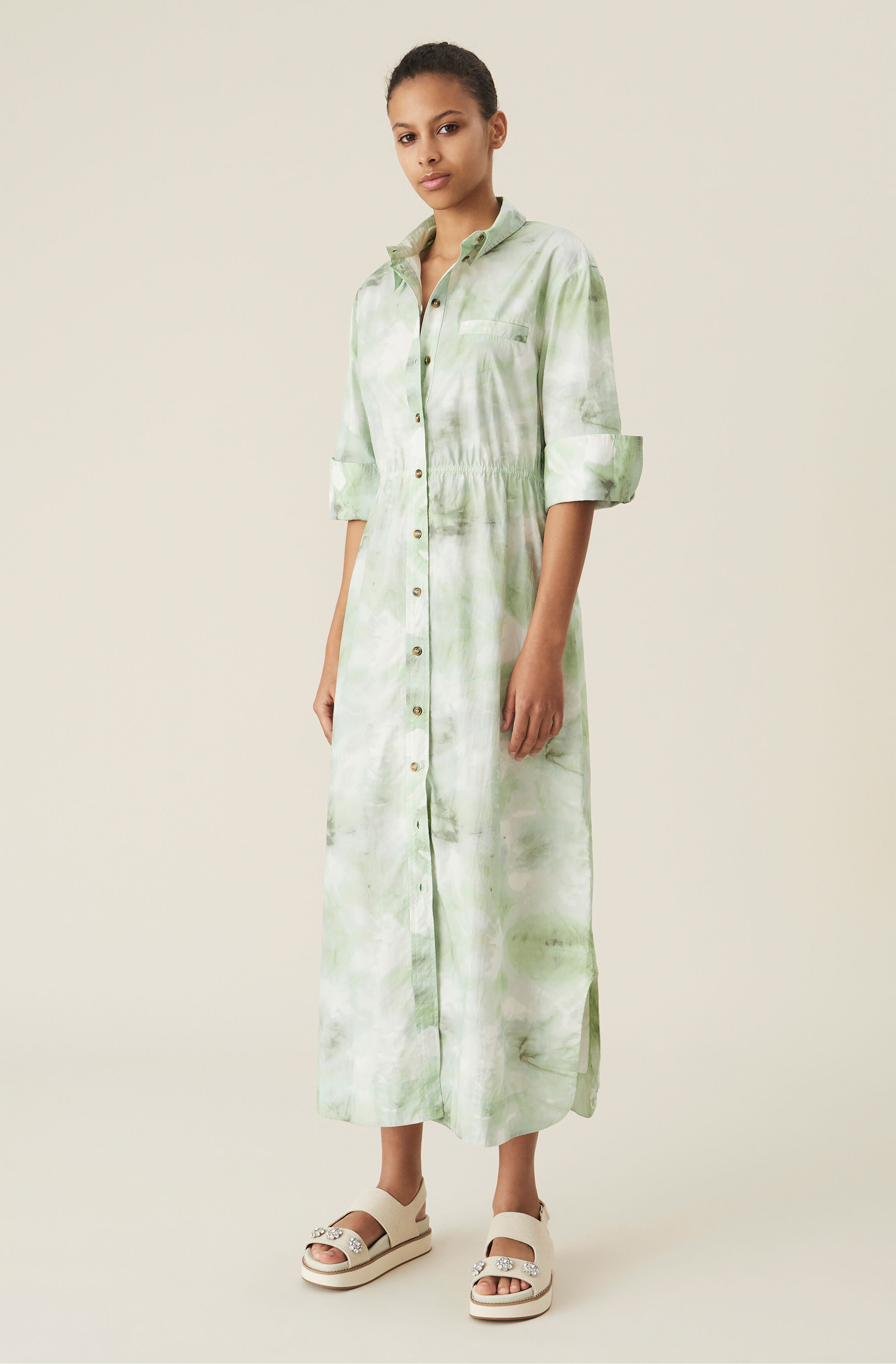 Ganni printed cotton poplin maxi dress clearance