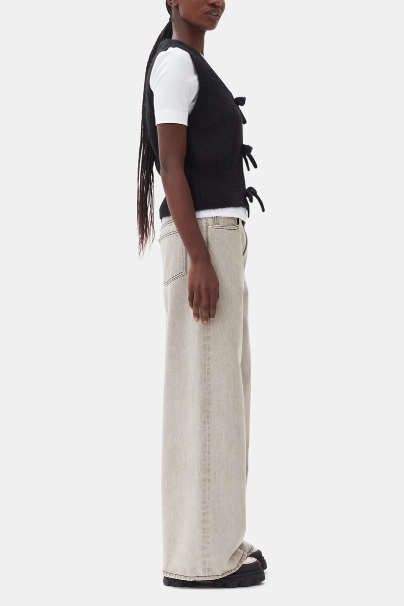 D&eacute;bardeur noir avec lien &agrave; nouer, Mohair, in colour Black - 4 - GANNI