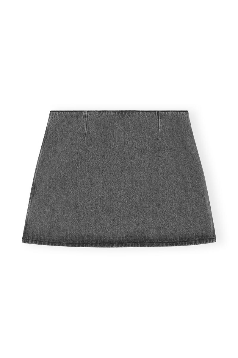 Black Washed Wrap Mini Skirt, Cotton, in colour Sharkskin - 2 - GANNI