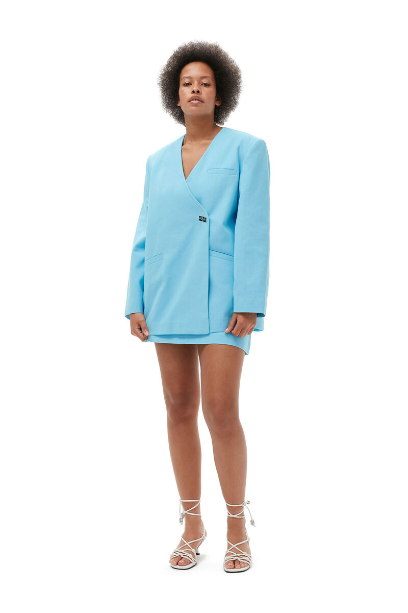 Cotton Suiting Boxy Blazer, Cotton, in colour Ethereal Blue - 5 - GANNI