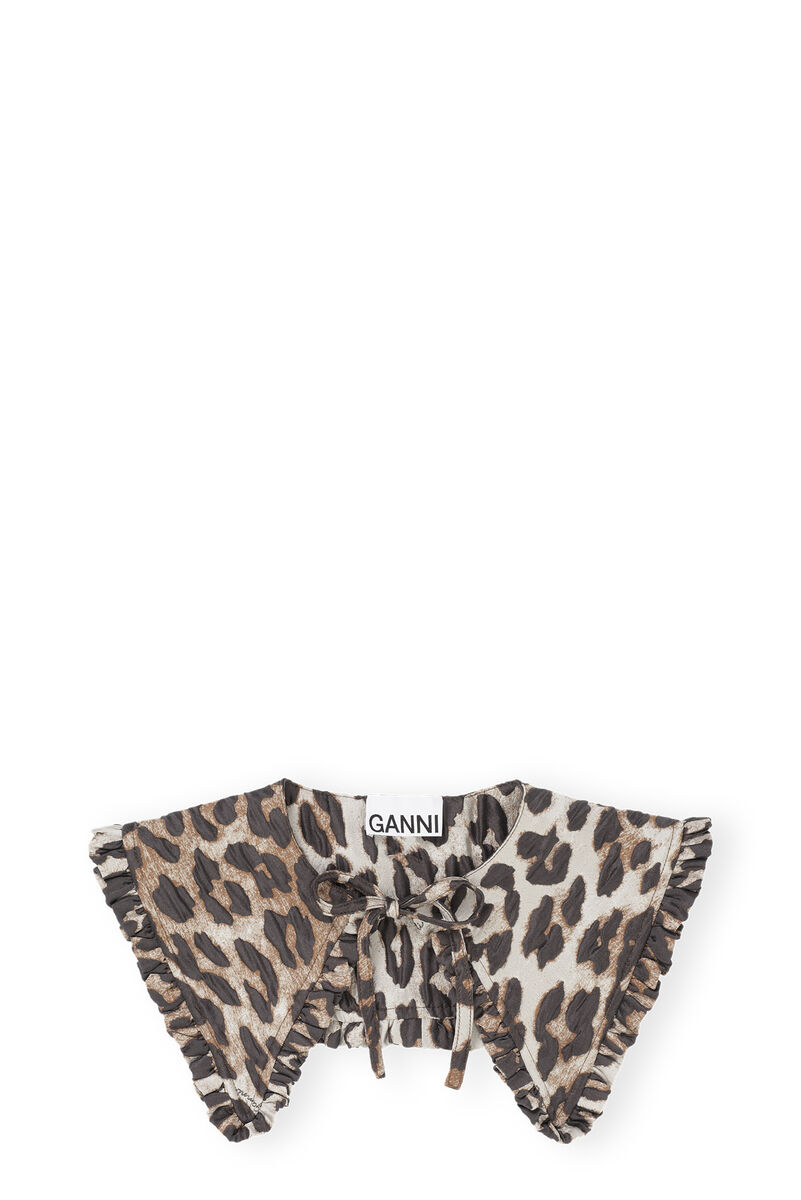 3D Leopard Jacquard Frill Collar, in colour Big Leopard Almond Milk - 1 - GANNI