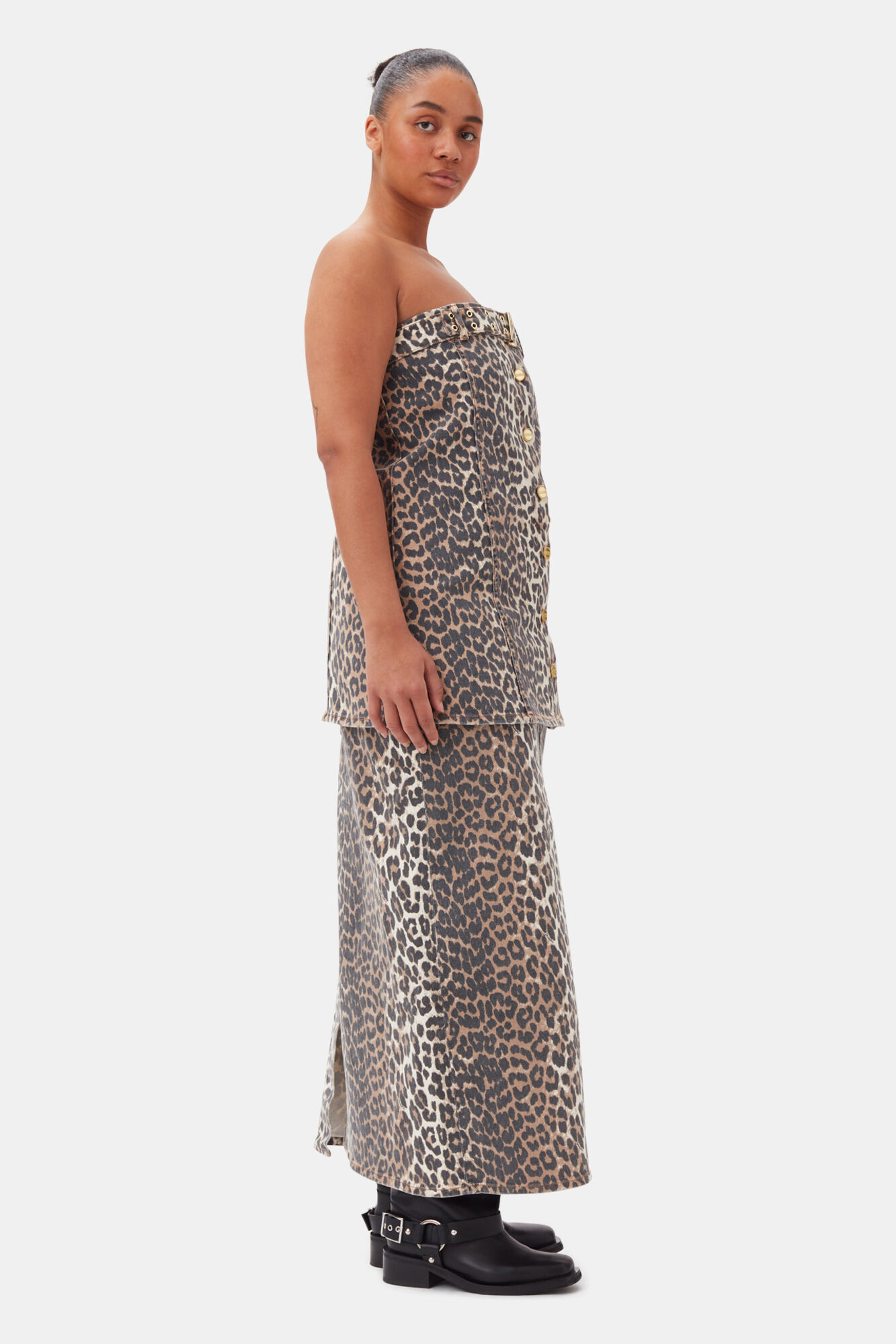 Leopard Denim-Topp, Cotton, in colour Leopard - 7 - GANNI